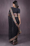 Black Parsi Gara Embroidered French Chantilly Lace Saree