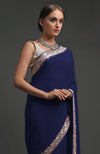 Navy Blue Kashmiri Tilla Embroidered Georgette Saree