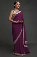 Navy Blue Kashmiri Tilla Embroidered Georgette Saree