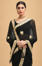 Black - Gold Kashmiri Tilla Embroidered Pure Georgette Saree