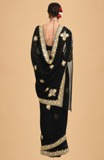 Black - Gold Kashmiri Tilla Embroidered Pure Georgette Saree