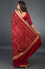 Red Kashmiri Tilla Embroidered Pure Crepe Saree