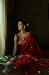 Red Kashmiri Tilla Embroidered Pure Crepe Saree