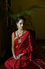 Red Kashmiri Tilla Embroidered Pure Crepe Saree