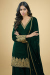 Emerald Green - Gold Tilla Aari Embroidered Sharara Set