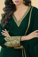 Emerald Green - Gold Tilla Aari Embroidered Sharara Set