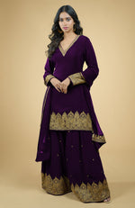 Plum - Gold Tilla Aari Embroidered Sharara Set