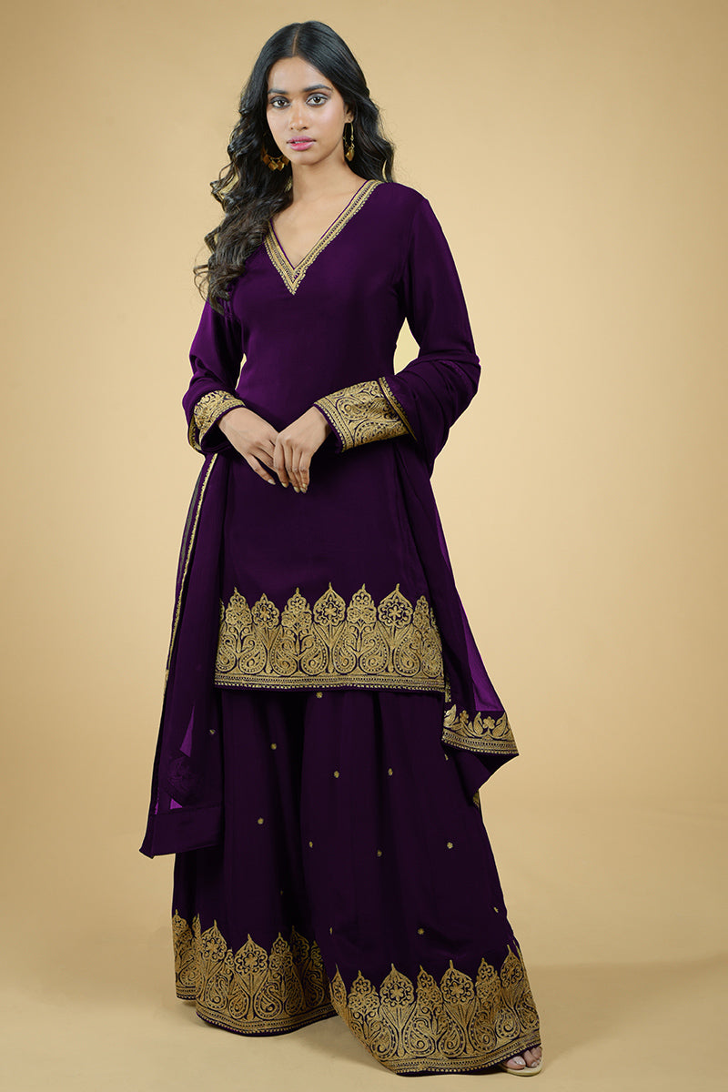 Emerald Green - Gold Tilla Aari Embroidered Sharara Set