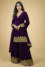 Plum - Gold Tilla Aari Embroidered Sharara Set