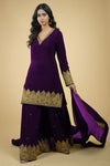 Plum - Gold Tilla Aari Embroidered Sharara Set