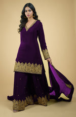 Plum - Gold Tilla Aari Embroidered Sharara Set