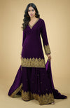 Plum - Gold Tilla Aari Embroidered Sharara Set