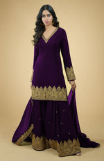 Plum - Gold Tilla Aari Embroidered Sharara Set