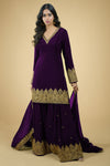 Plum - Gold Tilla Aari Embroidered Sharara Set