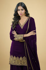 Plum - Gold Tilla Aari Embroidered Sharara Set