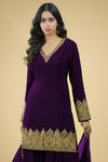 Plum - Gold Tilla Aari Embroidered Sharara Set