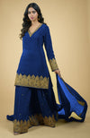 Cobalt Blue - Gold Tilla Aari Embroidered Sharara Set