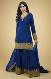 Cobalt Blue - Gold Tilla Aari Embroidered Sharara Set