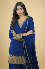 Cobalt Blue - Gold Tilla Aari Embroidered Sharara Set