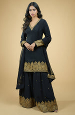 Emerald Green - Gold Tilla Aari Embroidered Sharara Set