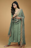 Greyish Blue Leheriya-Tilla Embroidered Dupatta With Anarkali Set