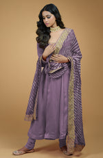 Greyish Blue Leheriya-Tilla Embroidered Dupatta With Anarkali Set