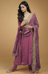 Greyish Blue Leheriya-Tilla Embroidered Dupatta With Anarkali Set