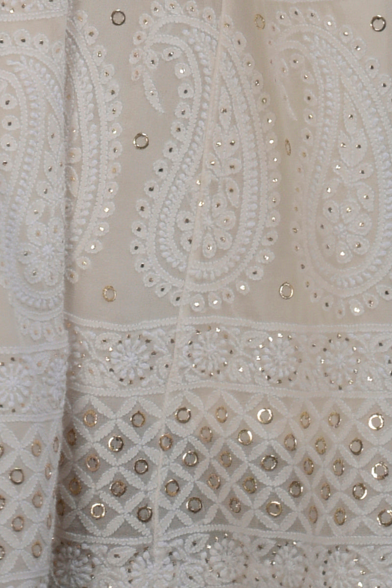Ivory-Gold Silk Tissue and Chikankari Hand Embroidered Sharara Set