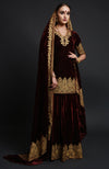 Burgundy Kashmiri Tilla Aari Embroidered Lehenga Set