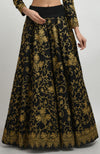 Black Gold Tilla Aari Embroidered Raw Silk Lehenga Set