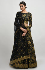 Black Gold Tilla Aari Embroidered Raw Silk Lehenga Set