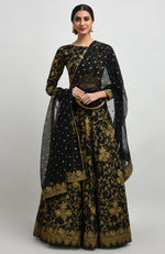 Black Gold Tilla Aari Embroidered Raw Silk Lehenga Set