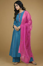 Blue & Magenta Organza Kurta Set