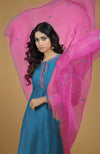 Blue & Magenta Organza Kurta Set
