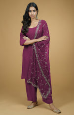 Peacock Pink Mukaish- Silver Zardozi Hand Embroidered Kurta Set