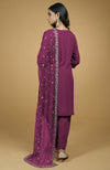 Peacock Pink Mukaish- Silver Zardozi Hand Embroidered Kurta Set