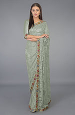 Pearl Blush Parsi Gara Embroidered French Chantilly Lace Saree