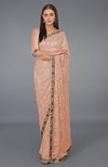 Beige Gold Parsi Gara Embroidered French Chantilly Lace Saree