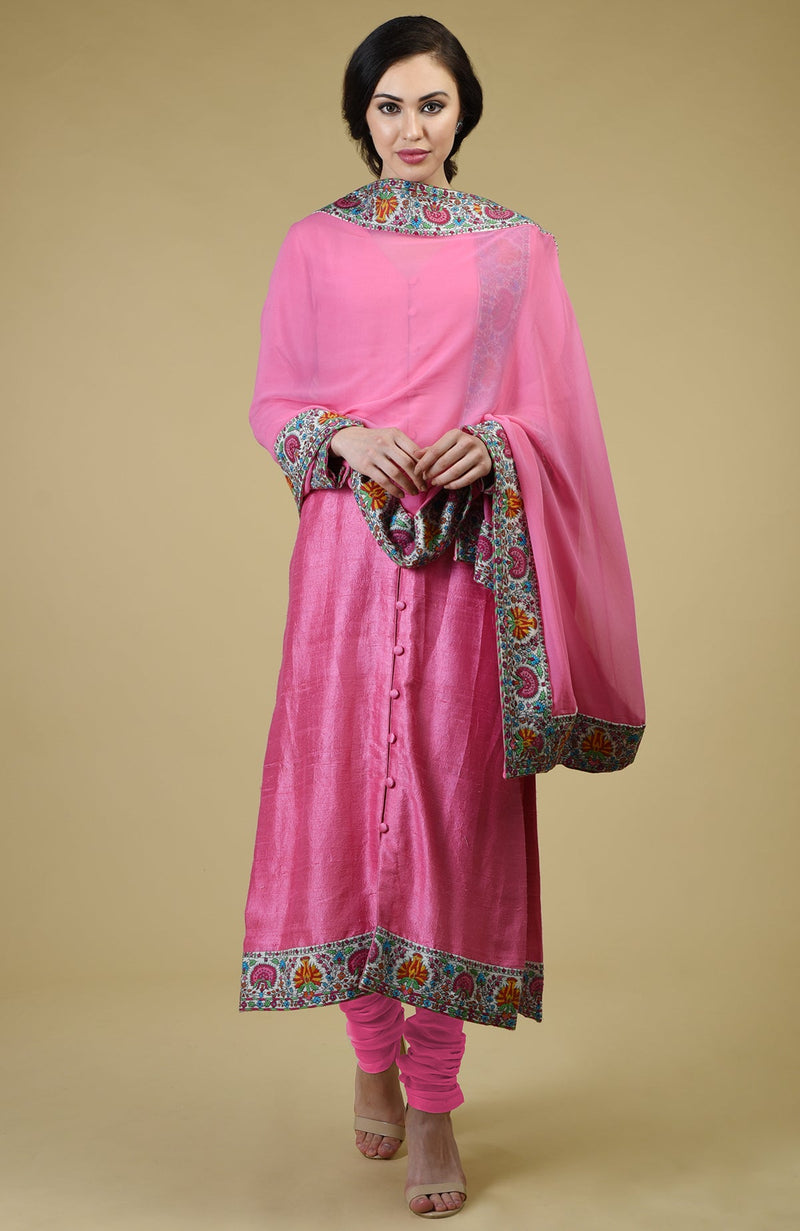 Carnation Pink Kashmiri Kashidakari Hand Embroidered Suit