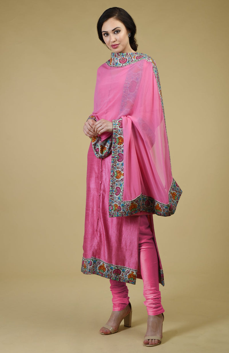 Carnation Pink Kashmiri Kashidakari Hand Embroidered Suit