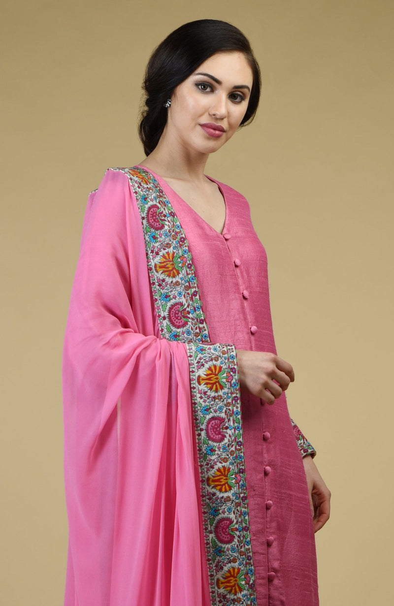 Carnation Pink Kashmiri Kashidakari Hand Embroidered Suit