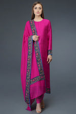 Hot Pink Kashmiri Kashidakari Hand Embroidered Pure Raw Silk Suit