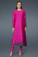 Hot Pink Kashmiri Kashidakari Hand Embroidered Pure Raw Silk Suit