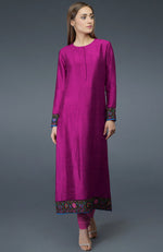 Orchid Kashmiri Kashidakari Hand Embroidered Pure Raw Silk Suit