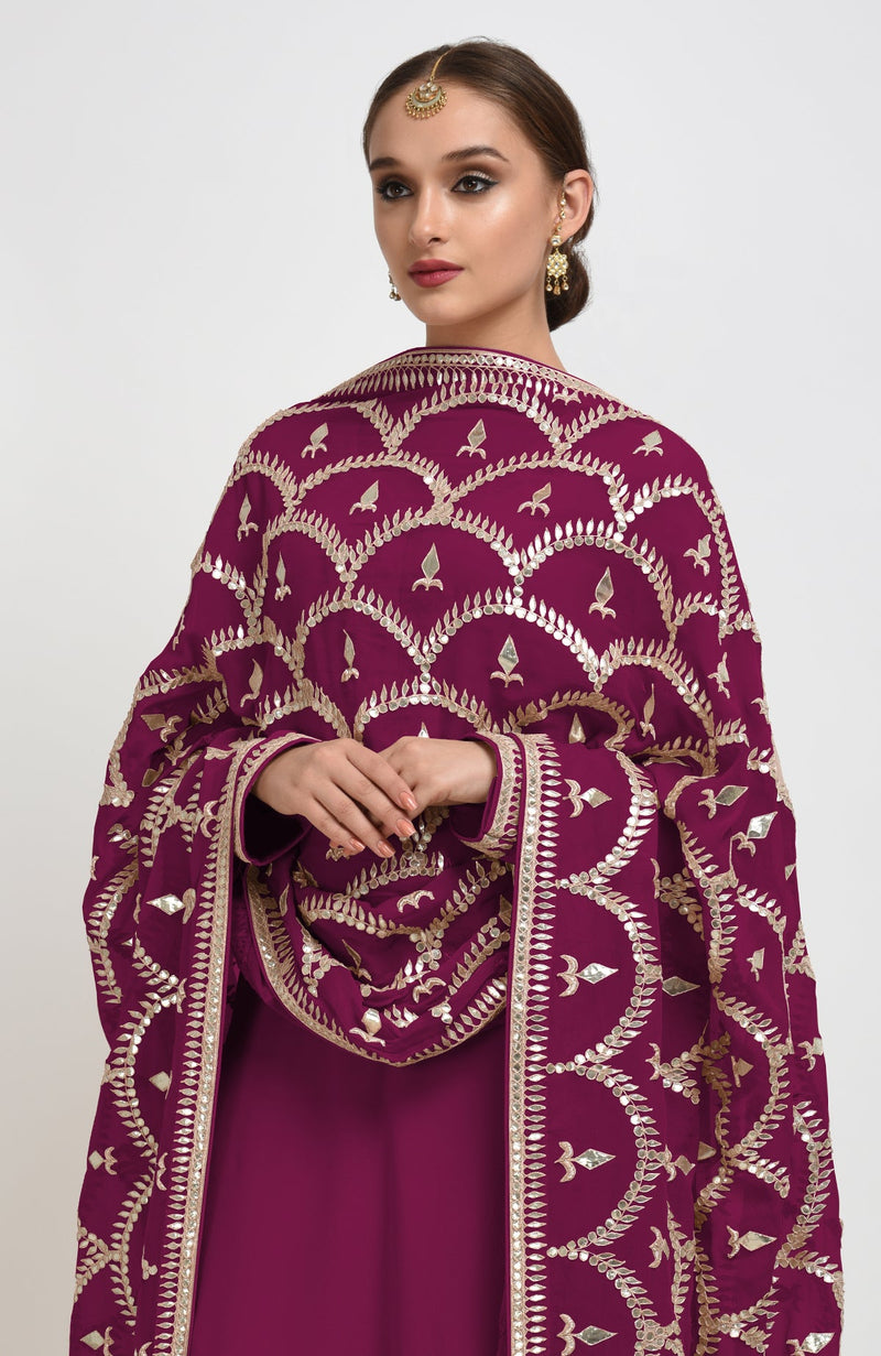 Peacock Pink Hand Embroidered Gota Patti Work Dupatta