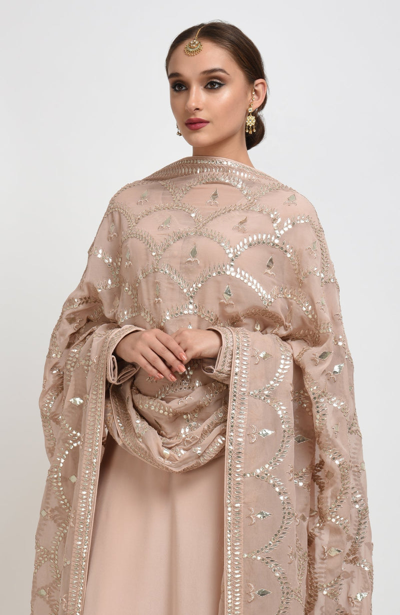 Oyster Pink Hand Embroidered Gota Patti Work Dupatta