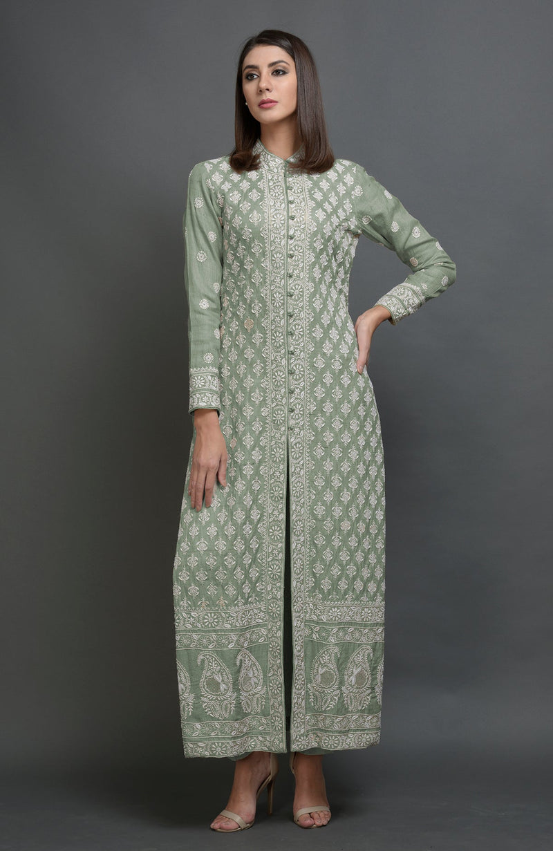 Elderberry Chikankari Embroidered Jacket Suit