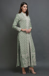 Desert Sage Chikankari Embroidered Jacket Suit