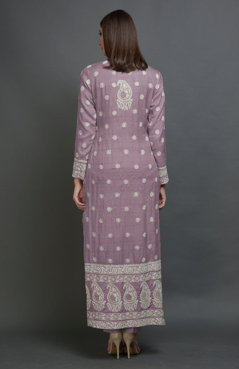 Elderberry Chikankari Embroidered Jacket Suit