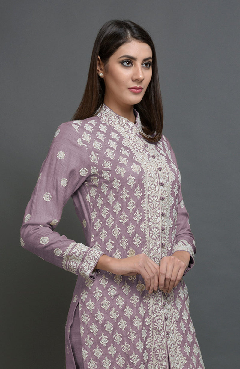 Elderberry Chikankari Embroidered Jacket Suit